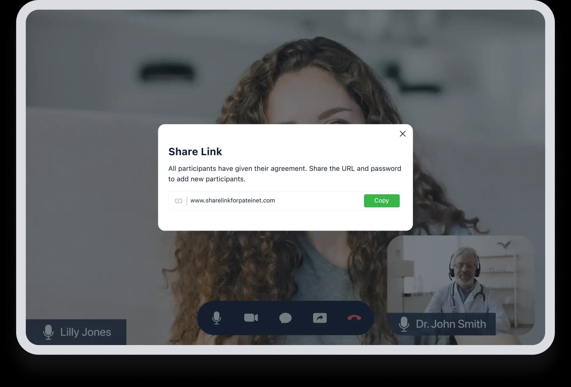Invite new participants during the call by generating a link and password.